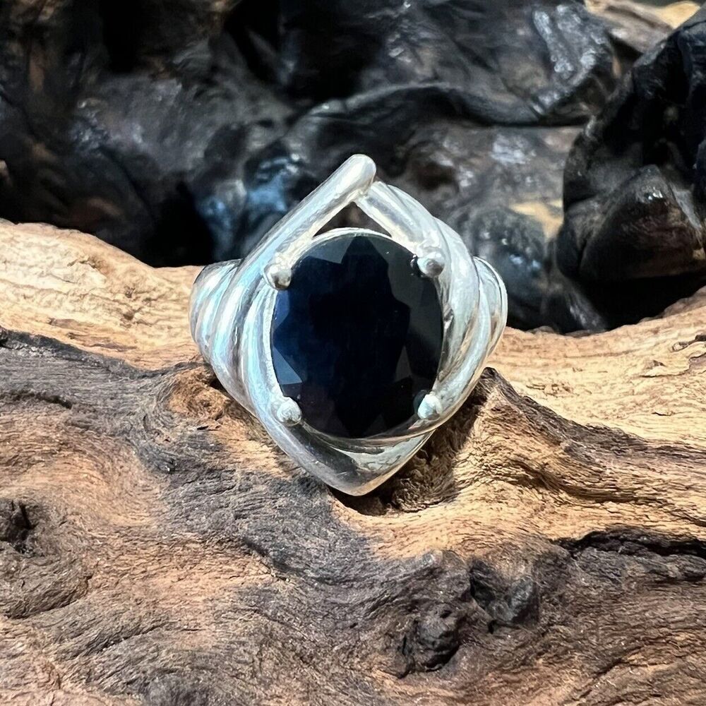 Vintage Clyde Duneier Large Oval Blue Sapphire Ring Size 6.5 Sterling Silver CID